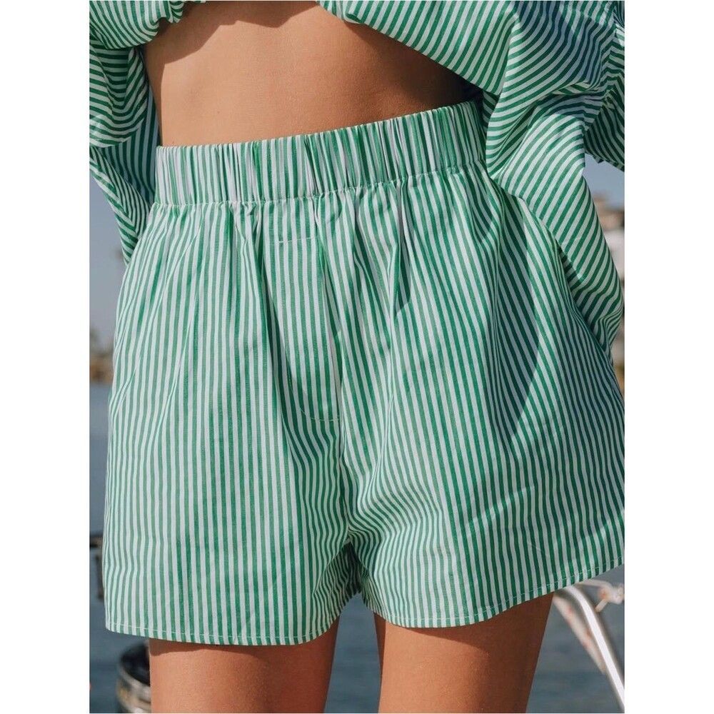 Daily Drills Green Striped Poplin Shorts